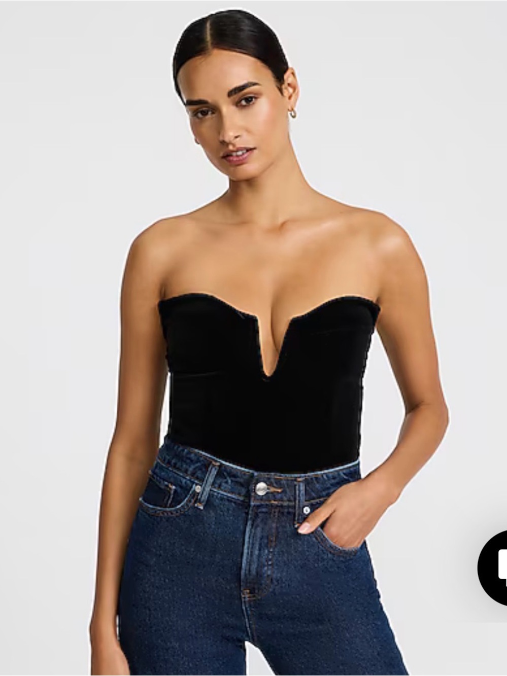 Express Black Strapless V-Plunge Velvet Bustier